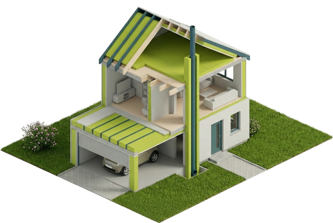 Illustration d'une maison avec déperdition thermique